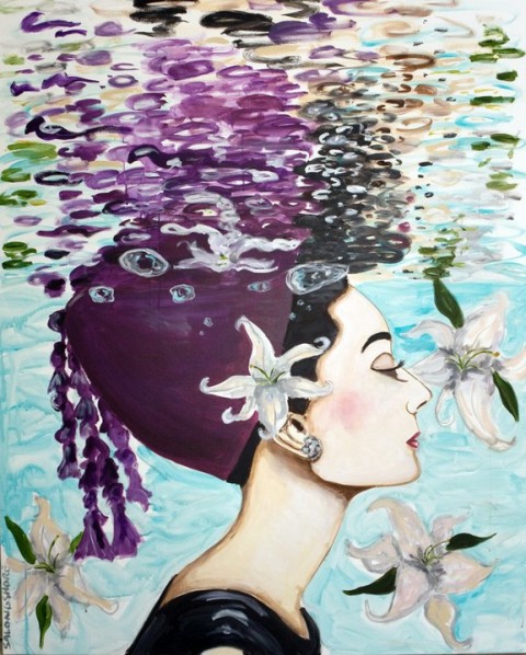 Audrey Underwater with Lilies