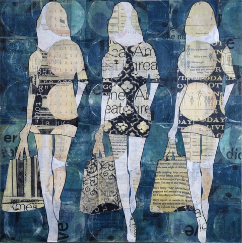 Maxwell_Blue Circle Girls_mixed media with resin on panel_48x48 Blue Circle Girls by Jane Maxwell