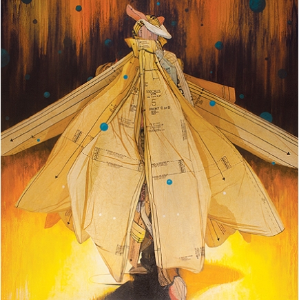 Westmark_Corona_paper sewing patterns and acrylic on canvas_48x48 Corona by John Westmark