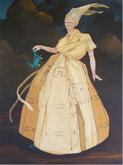 Westmark_She-Crab_paper sewing patterns and acrylic on canvas_36x48 She-Crab by John Westmark
