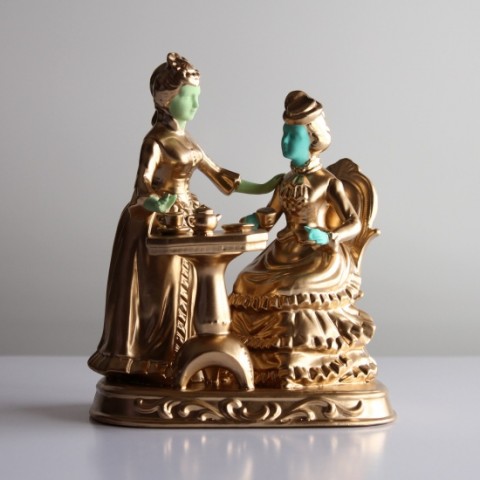 Wys_Golden Tea Party_paint on found porcelain_8.5x7x5.5 Golden Tea Party by Chad Wys